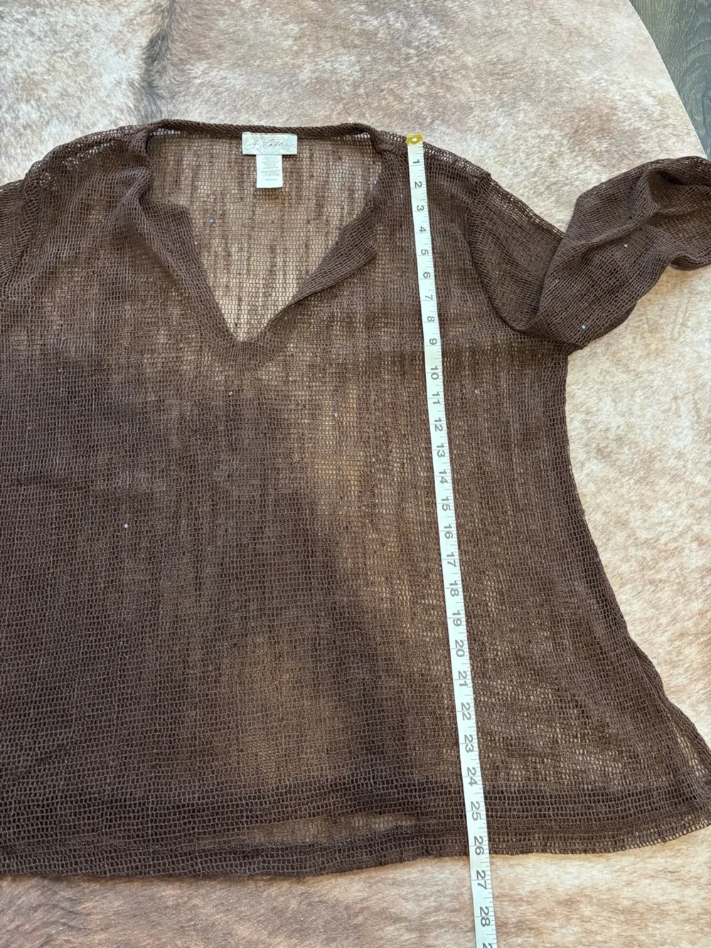 J. Valdi brown sequin open-knit swim cover-up M